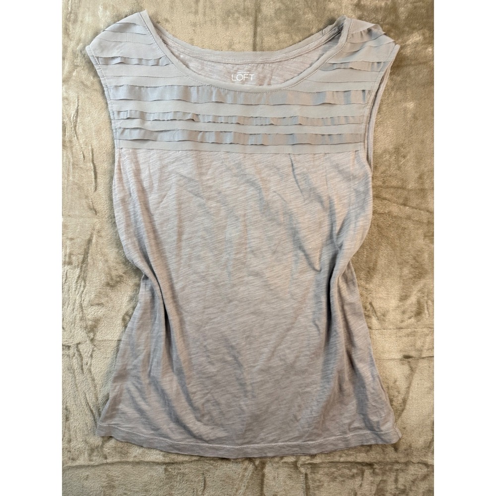 Ann Taylor LOFT Womens Small Ruffle Chiffon Trim Sleeveless Knit Top